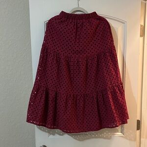Chic Burgundy Eyelet A-Line Skirt
